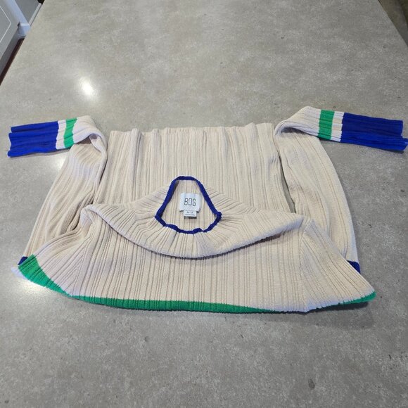 BDG Kiara Women's Open Back Ribbed Long Sleeve Sweater Beige Green Navy - Medium - Picture 12 of 13